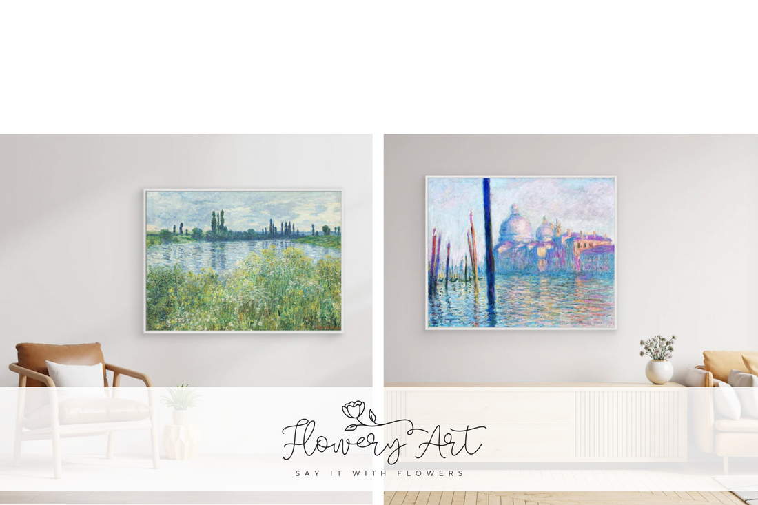 Elegant interior showcasing two Monet-inspired canvas prints.